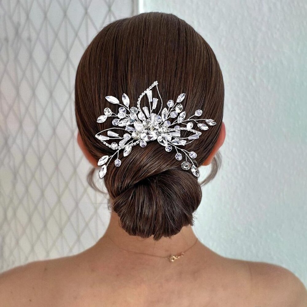 Rhinestone Bridal Hair Comb Bead Flower Crystal Hair Accessories Wedding